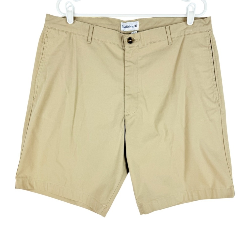 Saddlebred Men's Flat Front Slash Pockets Stretch Khaki Chino Shorts Size 38W